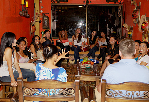 A small group of Latin women meeting one man during a romance tour