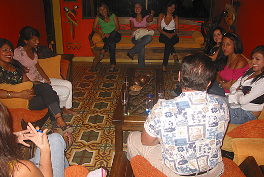 A small group of Latin women meeting one man during a romance tour