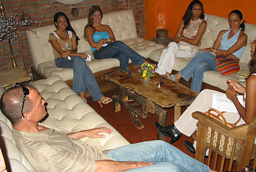 A small group of Latin women meeting one man during a romance tour