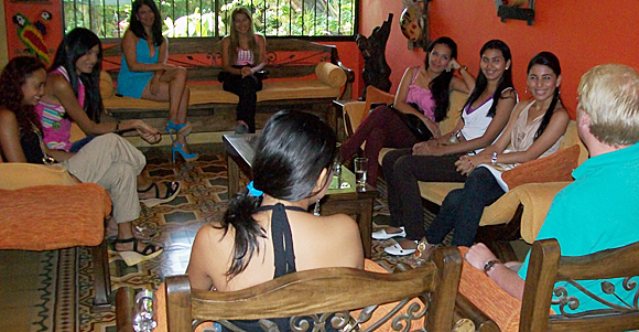 A small group of Latin women meeting one man during a romance tour