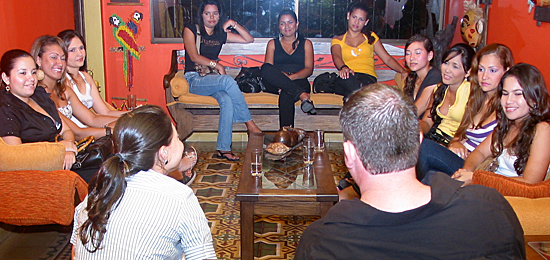 A small group of Latin women meeting one man during a romance tour