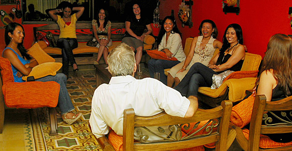 A small group of Latin women meeting one man during a romance tour