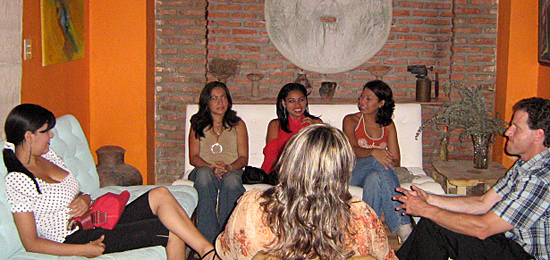 A small group of Latin women meeting one man during a romance tour