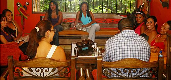 A small group of Latin women meeting one man during a romance tour