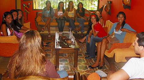 A small group of women meeting one man during a romance tour