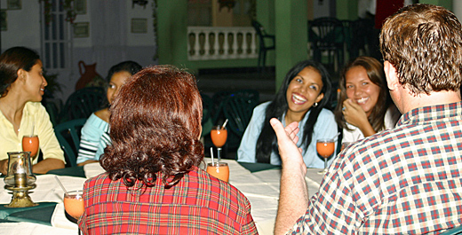 A small group of Latin women meeting one man during a romance tour