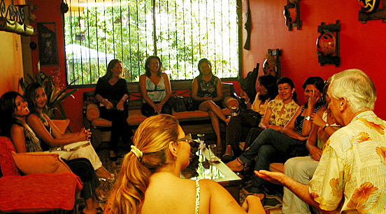 A small group of Latin women meeting one man during a romance tour