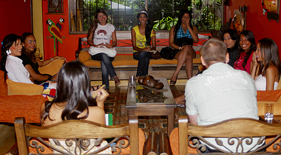 A small group of Latin women meeting one man during a romance tour