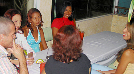 A small group of women meeting one man during a romance tour