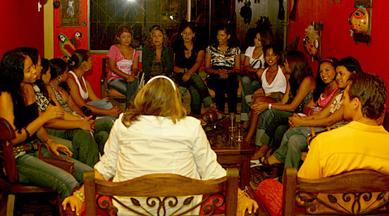 A small group of Latin women meeting one man during a romance tour