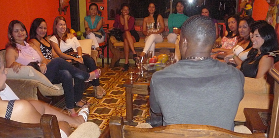 A small group of Latin women meeting one man during a romance tour