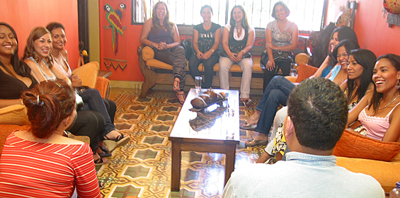 A small group of Latin women meeting one man during a romance tour