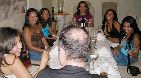 A small group of women meeting one man during a romance tour