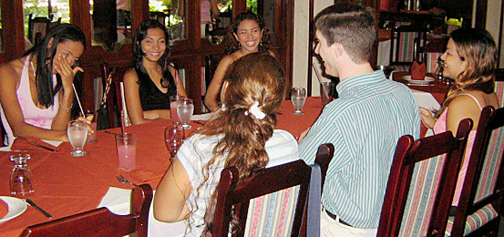 A small group of Latin women meeting one man during a romance tour