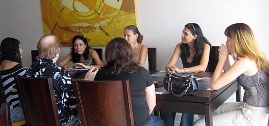 A small group of Latin women meeting one man during a romance tour