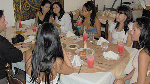 A small group of Latin women meeting one man during a romance tour