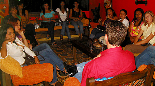 A small group of Latin women meeting one man during a romance tour