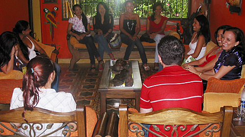 A small group of Latin women meeting one man during a romance tour