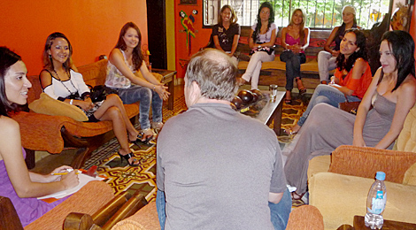 A small group of women meeting one man during a romance tour