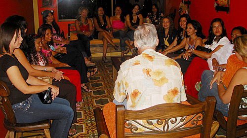 A small group of Latin women meeting one man during a romance tour