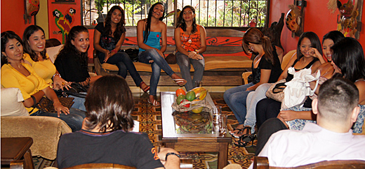 A small group of Latin women meeting one man during a romance tour