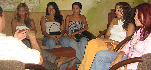 A small group of Latin women meeting one man during a romance tour