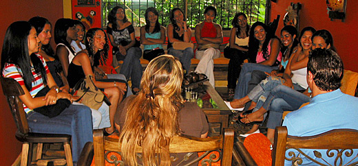 A small group of Latin women meeting one man during a romance tour