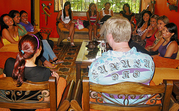 A small group of Latin women meeting one man during a romance tour