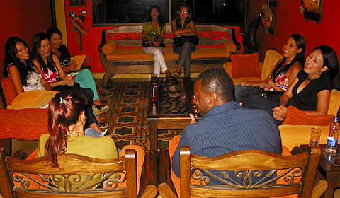 A small group of Latin women meeting one man during a romance tour