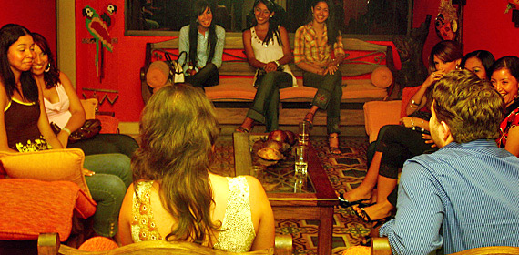 A small group of Latin women meeting one man during a romance tour