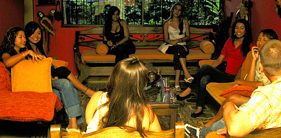 A small group of Latin women meeting one man during a romance tour