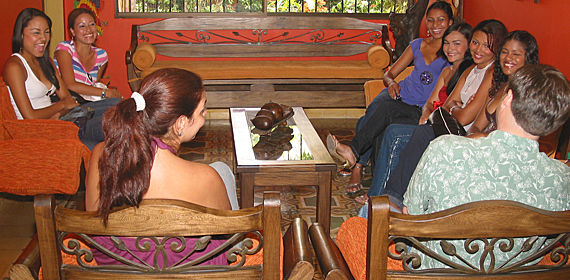 A small group of Latin women meeting one man during a romance tour