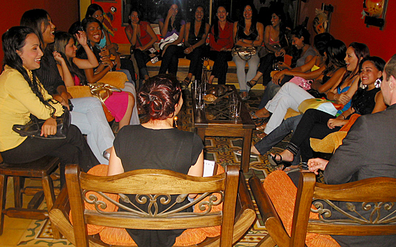 A small group of Latin women meeting one man during a romance tour