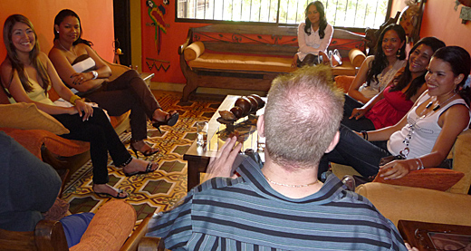 A small group of Latin women meeting one man during a romance tour