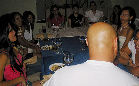 A small group of Latin women meeting one man during a romance tour