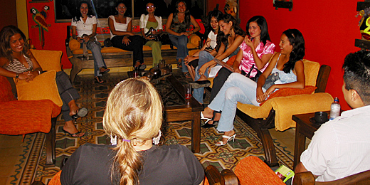 A small group of Latin women meeting one man during a romance tour