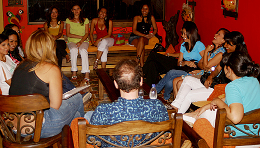 A small group of Latin women meeting one man during a romance tour