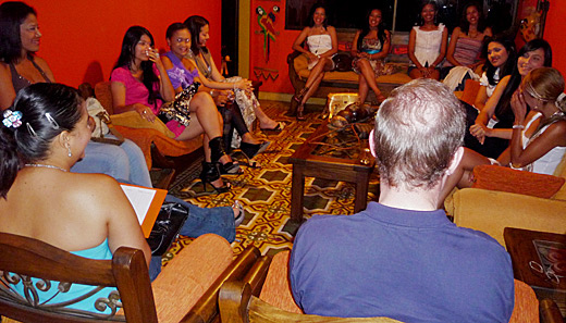 A small group of Latin women meeting one man during a romance tour