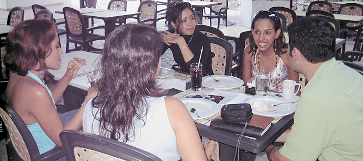 A small group of Latin women meeting one man during a romance tour