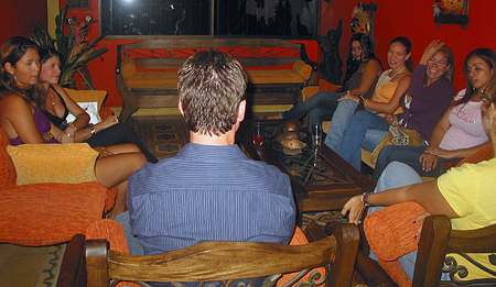 A small group of women meeting one man during a romance tour