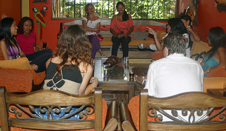 A small group of women meeting one man during a romance tour