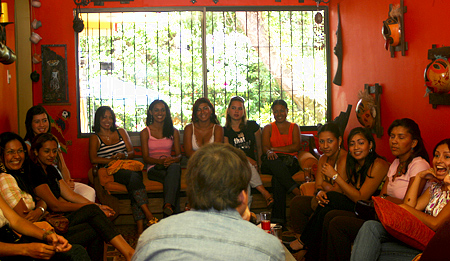 A small group of women meeting one man during a romance tour