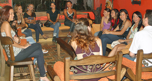 International Introductions Personal Introductions A small group of women meeting one man during a romance tour