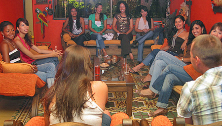 International Introductions Personal Introductions A small group of women meeting one man during a romance tour