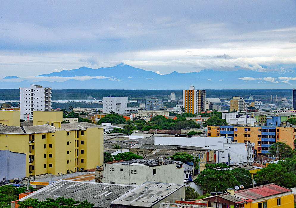 Barranquilla and Sierra de Nevada The grey outline of the Sierra de Nevada Mountains from Barranquilla in early morning