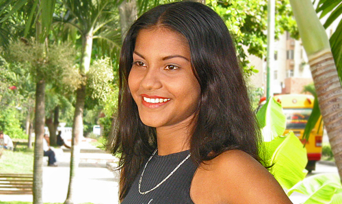 Attractive, long-hair South American woman